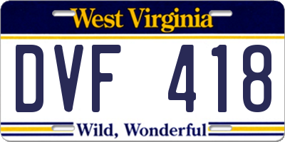 WV license plate DVF418