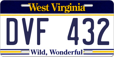 WV license plate DVF432