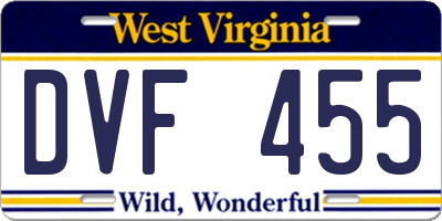 WV license plate DVF455