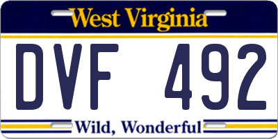 WV license plate DVF492