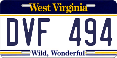WV license plate DVF494