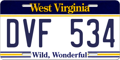 WV license plate DVF534