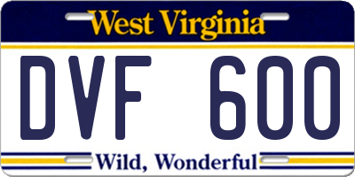 WV license plate DVF600