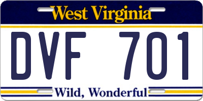 WV license plate DVF701