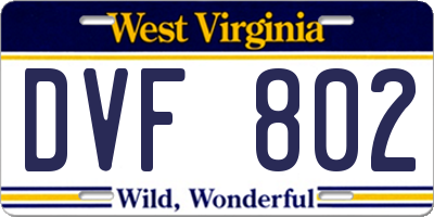 WV license plate DVF802