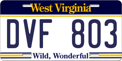 WV license plate DVF803