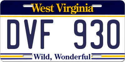 WV license plate DVF930