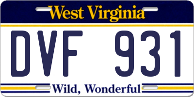 WV license plate DVF931