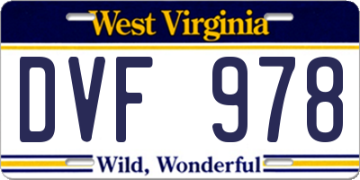 WV license plate DVF978