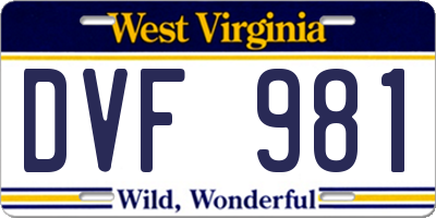 WV license plate DVF981