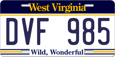 WV license plate DVF985