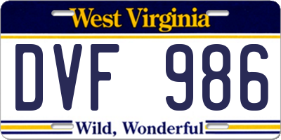 WV license plate DVF986