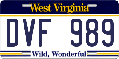 WV license plate DVF989