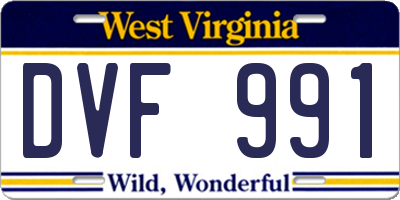 WV license plate DVF991