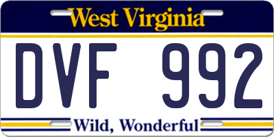 WV license plate DVF992