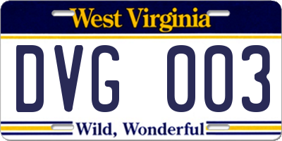 WV license plate DVG003