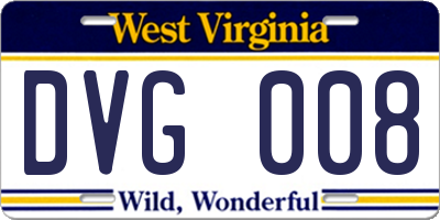 WV license plate DVG008