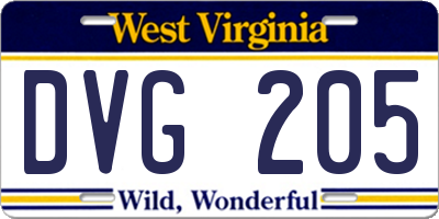 WV license plate DVG205
