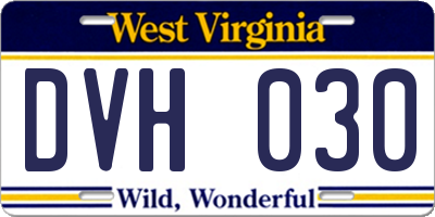 WV license plate DVH030