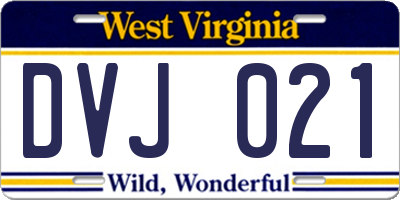 WV license plate DVJ021