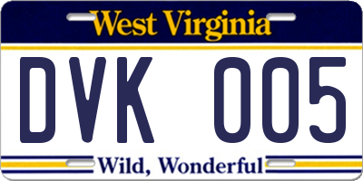 WV license plate DVK005