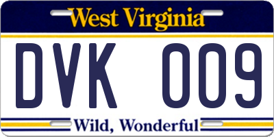 WV license plate DVK009