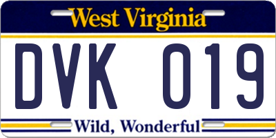 WV license plate DVK019