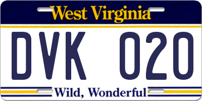 WV license plate DVK020
