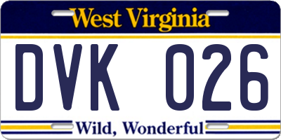 WV license plate DVK026