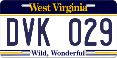 WV license plate DVK029