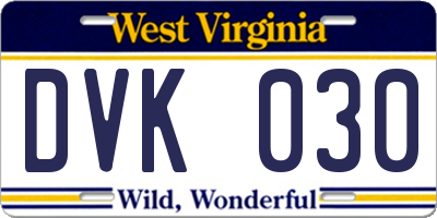 WV license plate DVK030