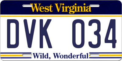 WV license plate DVK034
