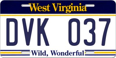 WV license plate DVK037