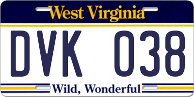 WV license plate DVK038