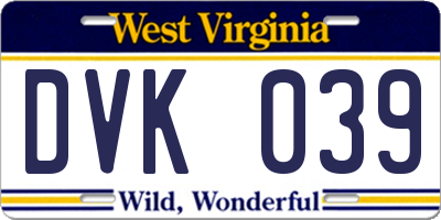 WV license plate DVK039