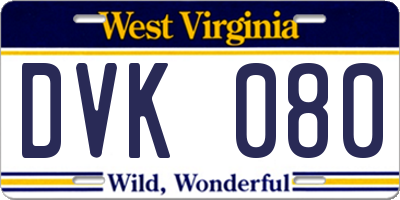 WV license plate DVK080