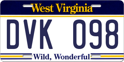 WV license plate DVK098