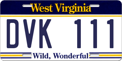 WV license plate DVK111