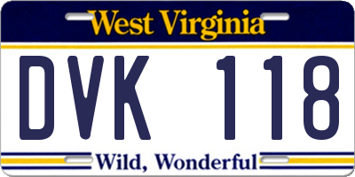 WV license plate DVK118