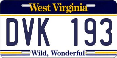 WV license plate DVK193