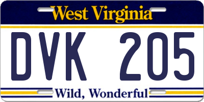 WV license plate DVK205