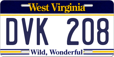 WV license plate DVK208