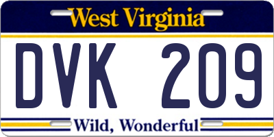 WV license plate DVK209