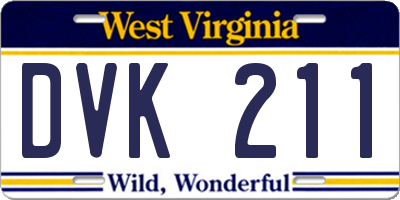 WV license plate DVK211