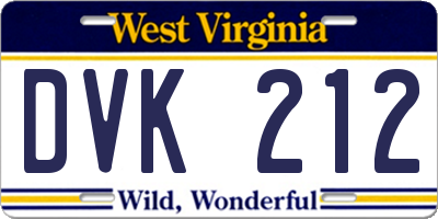 WV license plate DVK212