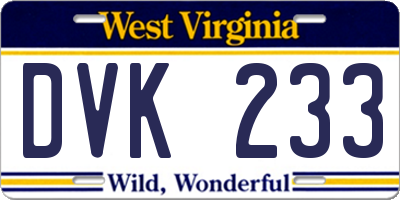 WV license plate DVK233