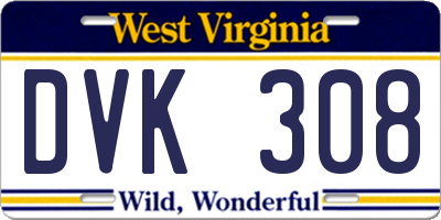 WV license plate DVK308