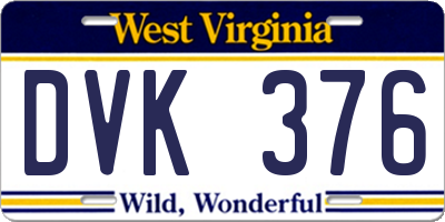 WV license plate DVK376