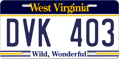 WV license plate DVK403