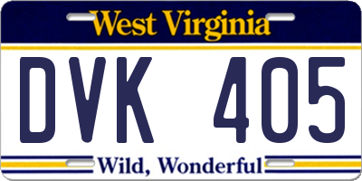 WV license plate DVK405